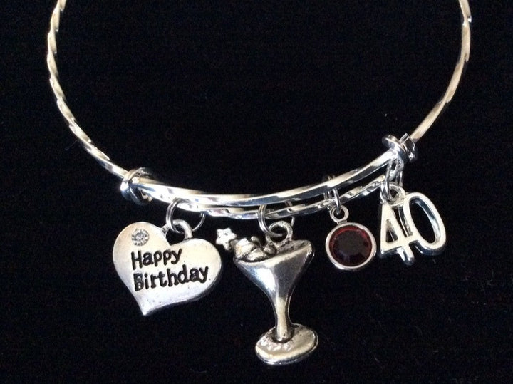 Happy 40th Birthday Expandable Charm Bracelets Adjustable Bangle Gift Martini