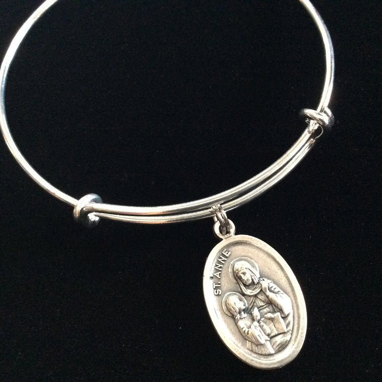Saint Anne Silver Expandable Bracelet Patron Saint of Pregnant Women and Mothers