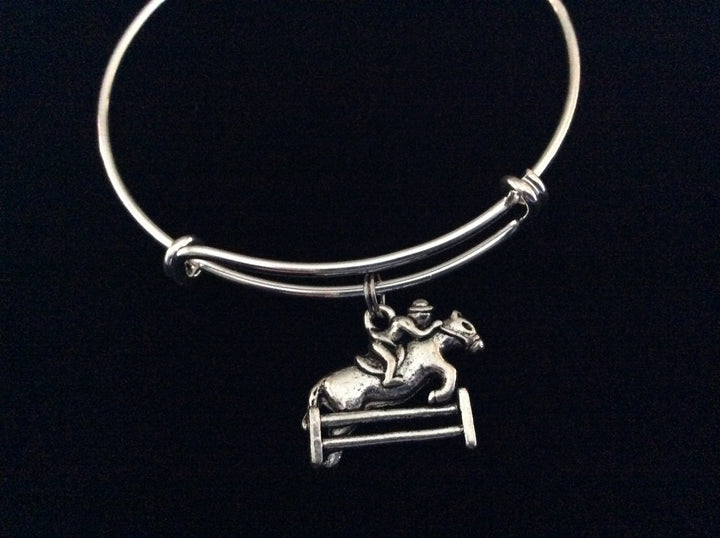 Equestrian Horse Silver Wire Expandable Bracelet Adjustable Bangle Horse and Rider Jockey Horse Race Gift