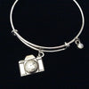 Photography Silver Camera Charm Bracelet Expandable Wire Bangle 