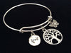 Tree of Life, Butterfly and Love Charm on a Silver Expandable Wire Bangle Bracelet Meaningful Gift Adjustable One Size Fits All Trendy