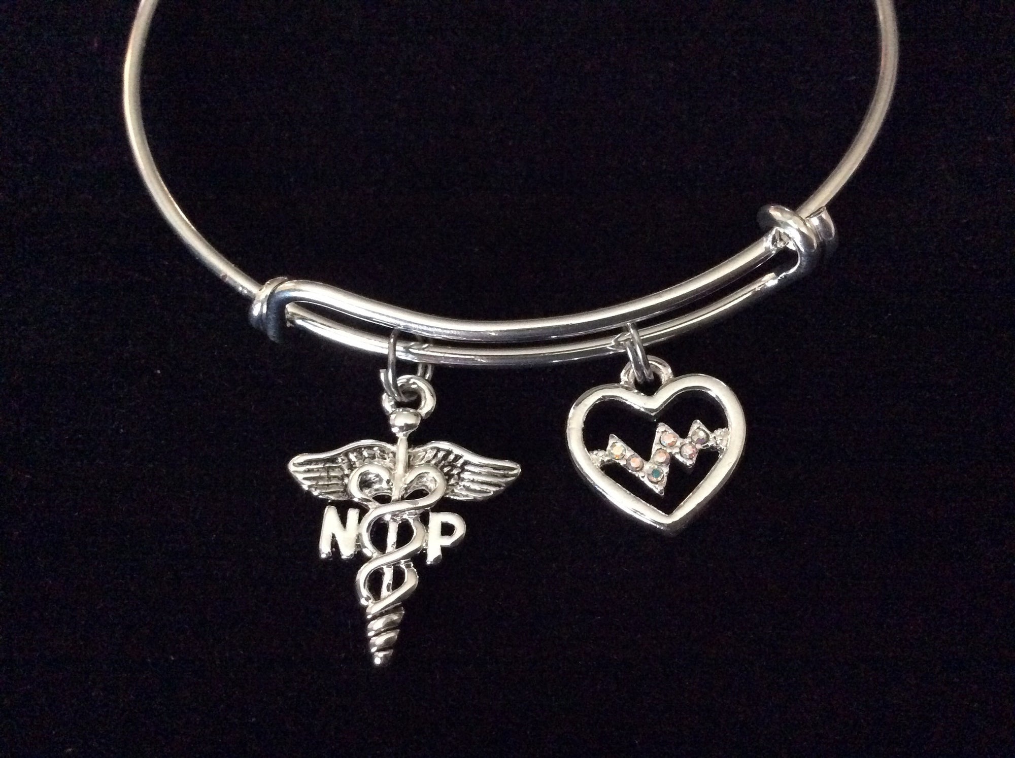 Nurse Practitioner NP Adjustable Expandable Silver Plated Bangle Bracelet