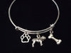 Bull Dog Charm on a Silver Expandable Adjustable Bangle Bracelet 