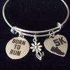 Expandable Charm Bracelet 5K Born to Run Trendy Silver Gift Runner