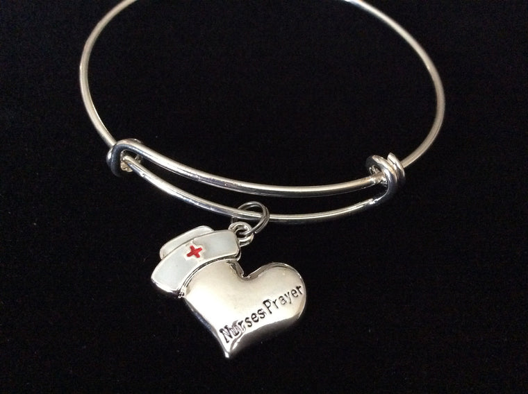 Nurse Prayer Heart Silver Adjustable Expandable Silver Charm Bracelet