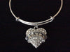 Yaya Silver Crystal Heart Charm Bangle Adjustable Expandable Meaningful Gift Grandmother Gift