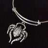 Crystal Spider Charm on a Silver Expandable Bangle Bracelet Halloween Costume Hostess Gift Adjustable Wire Trendy Stackable