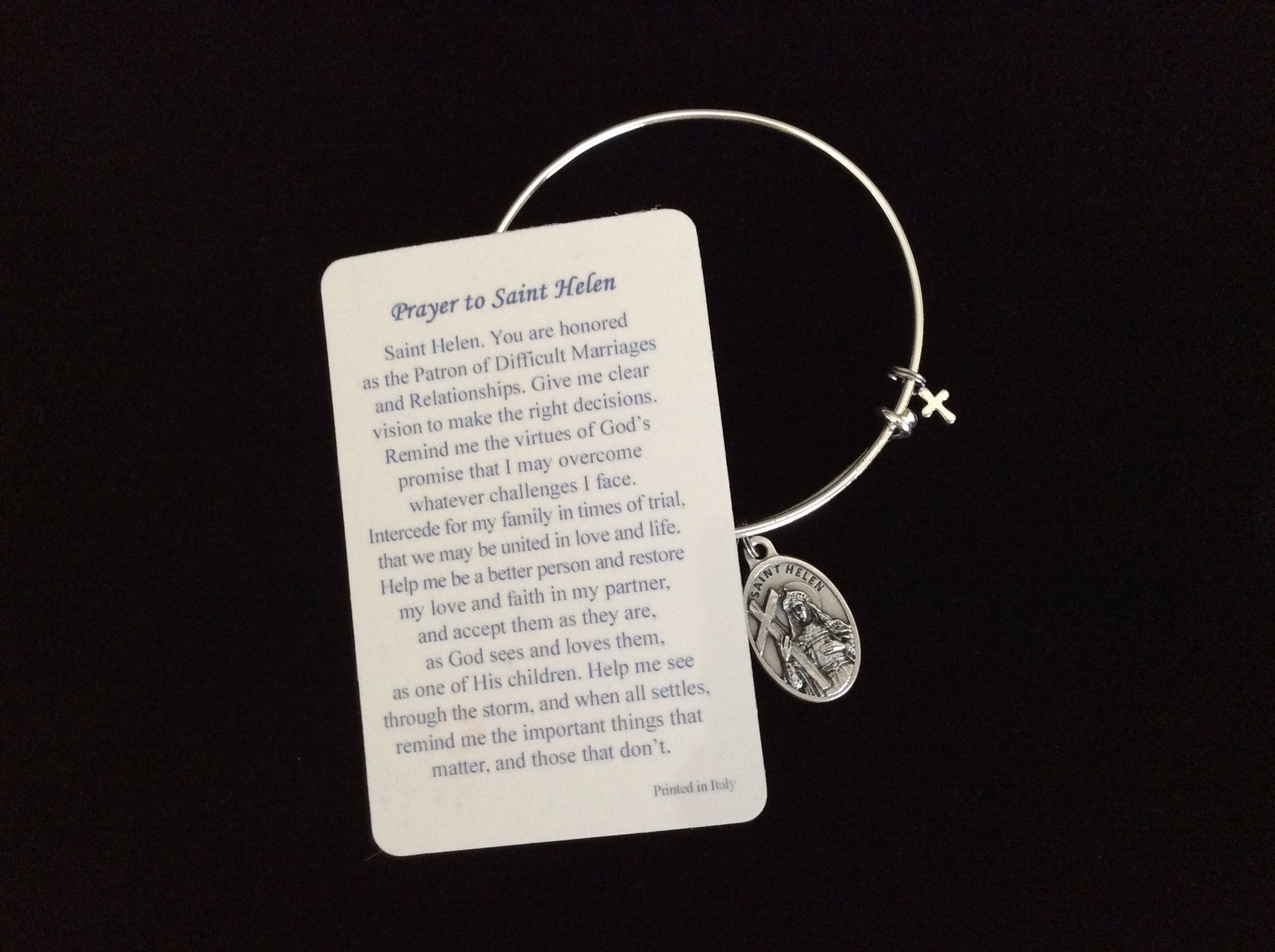 Prayer Saint Helen Medal Silver Expandable Charm Bracelet Double Sided Adjustable Wire Bangle Stacking Trendy Patron Marriages Relationships
