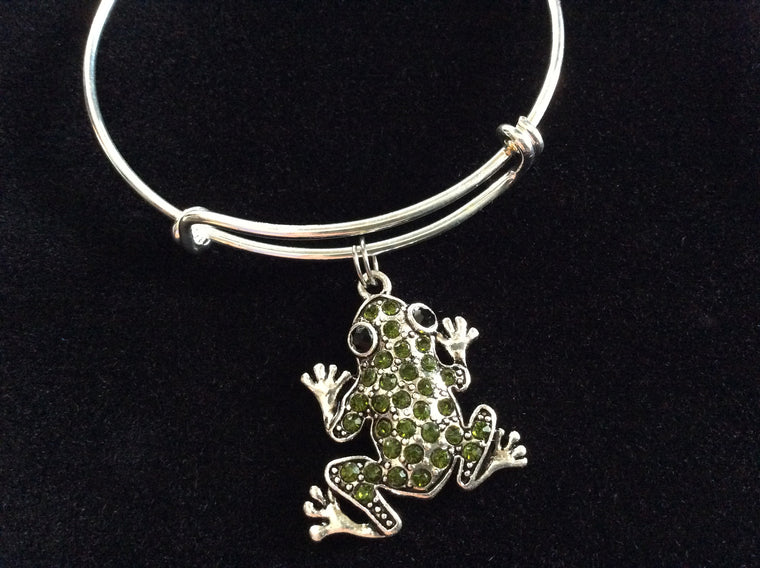 Frog Crystal Heart Expandable Charm Bracelet Adjustable Wire Bangle Gift Trendy Fun Unique Gift