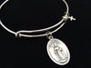Saint Dymphna Medal Silver Expandable Charm Bracelet Double Sided Adjustable Wire Bangle Stacking Trendy Patron