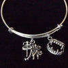 Bite Me Charm with Vampire Teeth on a Silver Expandable Bangle Bracelet Halloween Costume Hostess Gift Adjustable Wire Trendy Stackable
