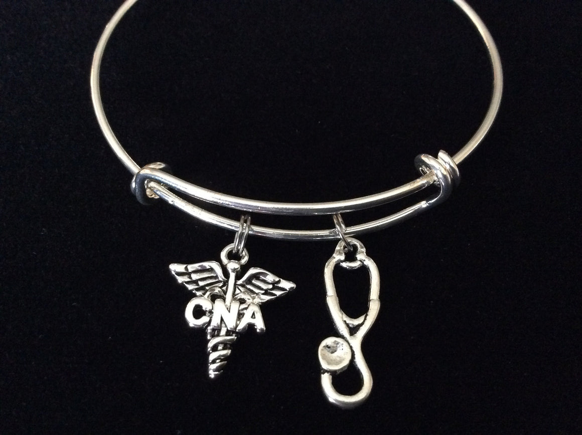 CNA  Certified Nurse Assistant Silver Charm Bangle Bracelet Expandable and Adjustable to of one size fits All 