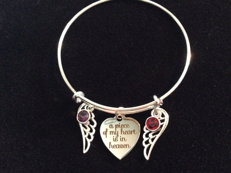 For Mom and Dad A Piece of My Heart is in Heaven Expandable Charm Bracelet Adjustable Wire Bangle