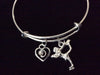 Skater Ice Skating with Crystal Heart Charm on Expandable Adjustable Wire Bangle Bracelet Trendy Gift Unique