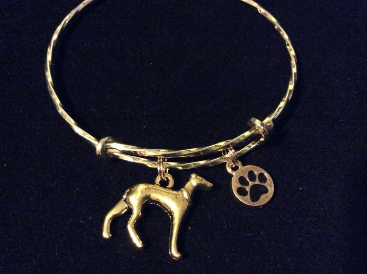 Protection charm 3D Greyhound Dog Charm on a Gold Twisted Expandable Bracelet Adjustable Wire Bangle Handmade in America Dog Lover Gift Trendy
