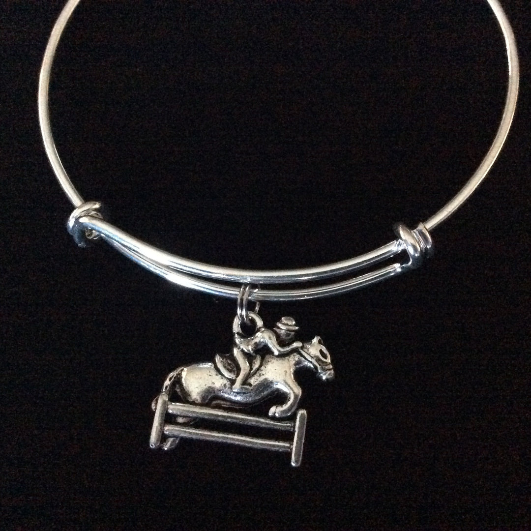 Equestrian Horse Silver Wire Expandable Bracelet Adjustable Bangle Horse and Rider Jockey Horse