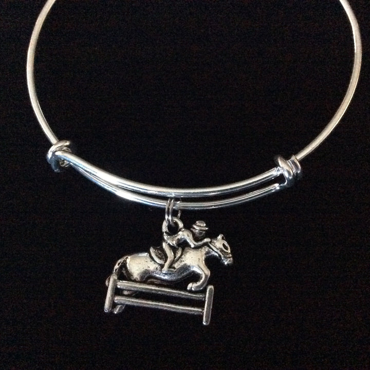 Equestrian Horse Silver Wire Expandable Bracelet Adjustable Bangle Horse and Rider Jockey Horse