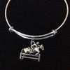 Equestrian Horse Silver Wire Expandable Bracelet Adjustable Bangle Horse and Rider Jockey Horse