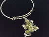 Green Frog Adjustable One size Fits all Silver Bangle Bracelet