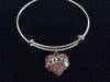 Pink Nana Crystal Heart Silver Charm Bracelet Adjustable Wire Bangle Expandable