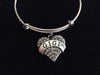 Memaw Silver Crystal Heart Charm Bangle Adjustable Expandable Meaningful Gift Grandmother Gift