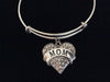 Mom Crystal Heart Expandable Charm Bracelet Adjustable Wire Bangle 