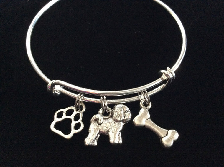 Bichon 3D Dog Charm on a Silver Expandable Adjustable Bangle Bracelet Meaningful Dog Lover Gift