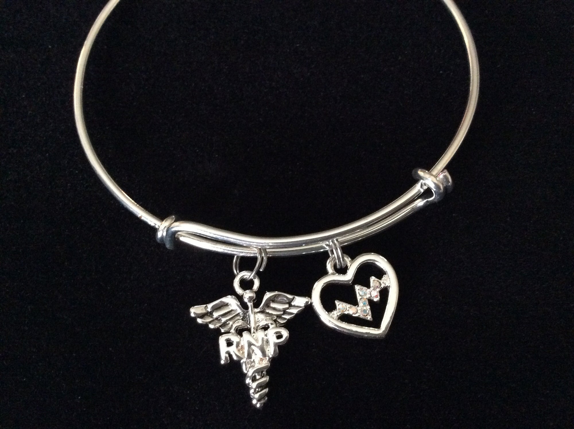 Heartbeat Registered Nurse Practitioner RNP Expandable Silver Bracelet Bangle