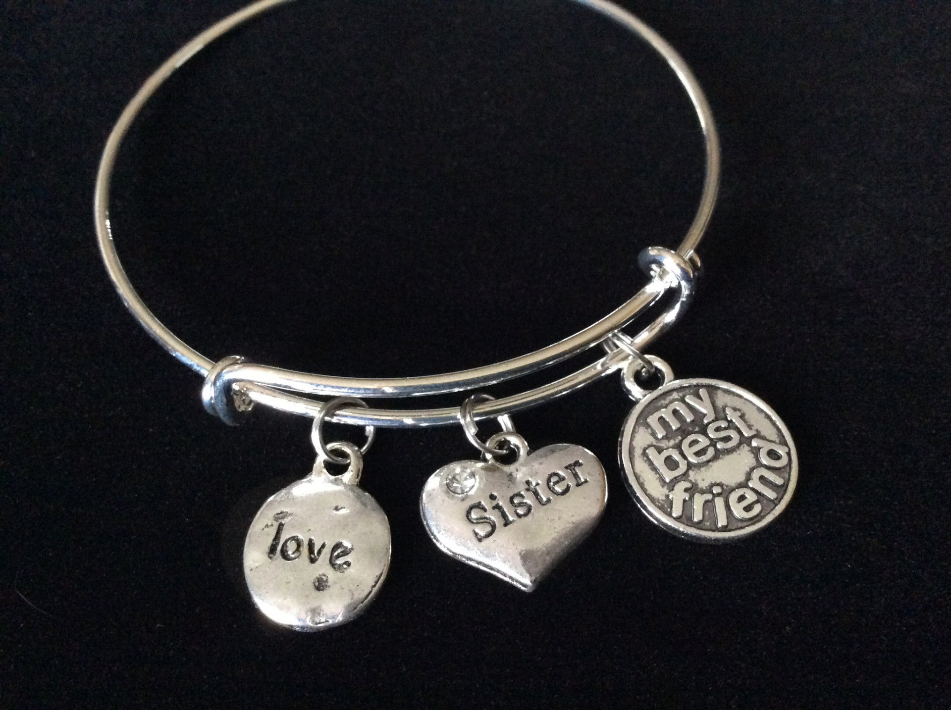 Best Friends Connected by The Heart Silver Expandable Charm Bracelet Adjustable Bangle Trendy Gift BFF