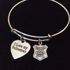 I Love My Policeman on Expandable Adjustable Wire Bangle Bracelet Occupational Police Badge Department Wife Gift