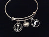 Anchor Expandable Charm Bracelet Adjustable Silver Wire Bangle Nautical Ocean Jewelry Gift Trendy Stacking