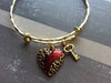 Key to My Heart Gold Filigree Vintage Heart Charm Adjustable Expandable Bangle Bracelet