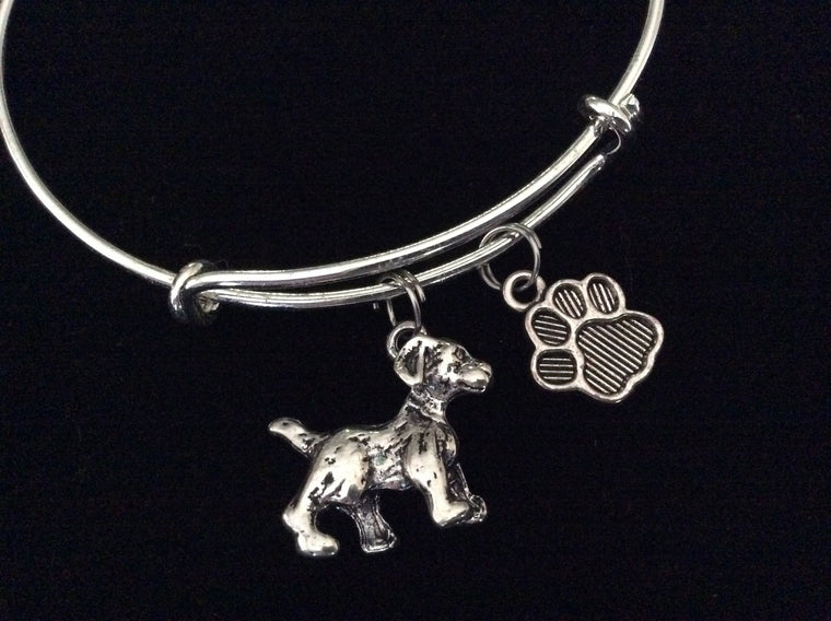 3D Puppy Dog Charm on a Silver Expandable Adjustable Bangle Bracelet Meaningful Dog Lover Gift