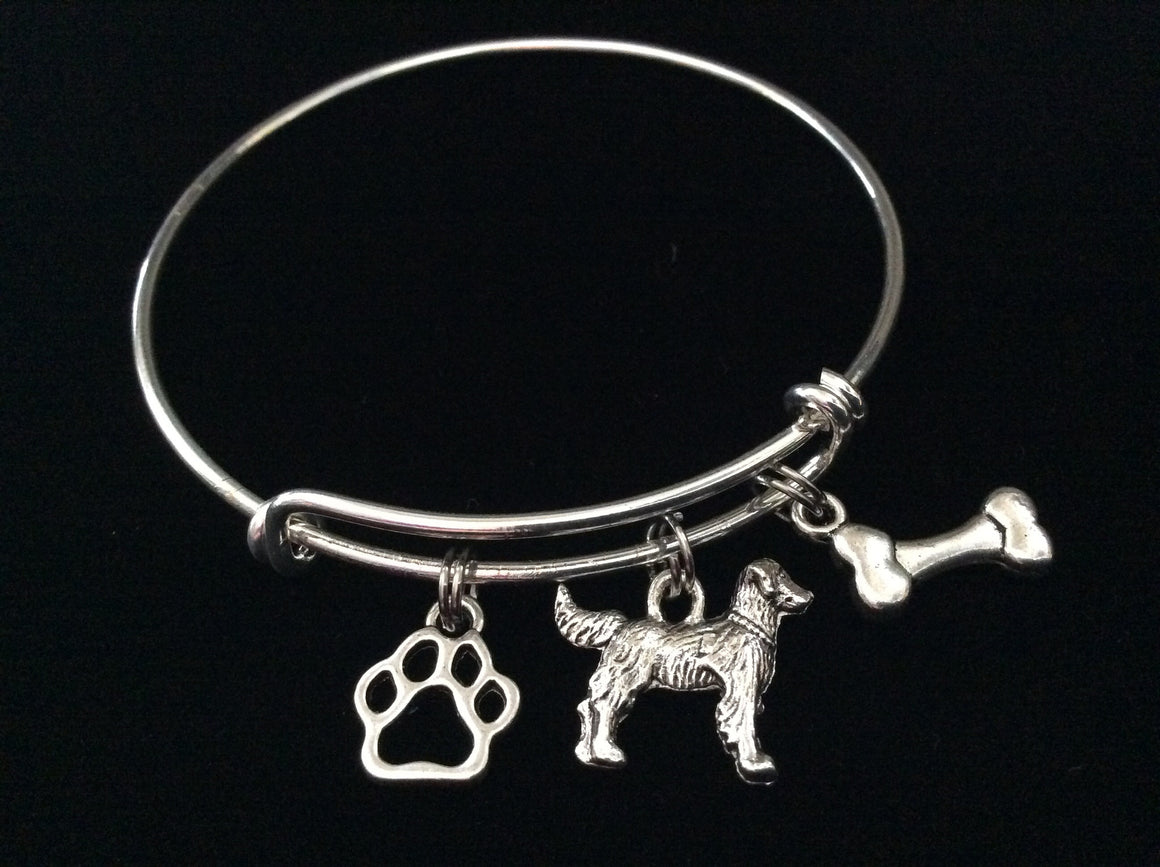 Golden Retriever 3D Dog Charm on a Silver Expandable Adjustable Bangle Bracelet Meaningful Dog Lover Gift