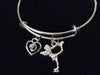 Graceful Skater Ice Skating with Crystal Heart Charm on Expandable Adjustable Wire Bangle Bracelet Trendy Gift Unique