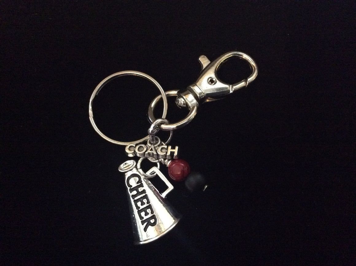 Coach Key Chain with Red and Black Stone Silver Key Ring Gift Inspirational Meaningful