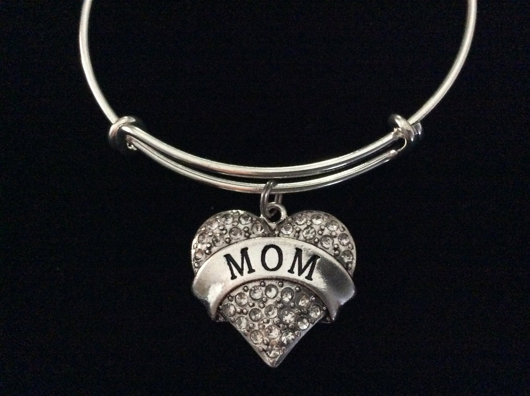 Mom Crystal Heart Expandable Charm Bracelet 