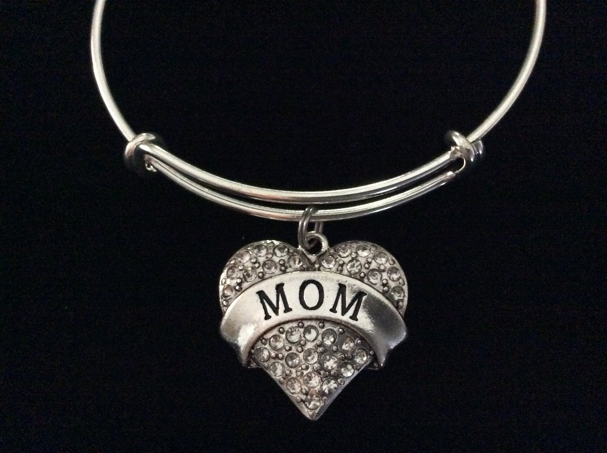 Mom Crystal Heart Expandable Charm Bracelet 