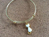 Adorable Cat Charm Bracelet Expandable Adjustable Gold Wire Bangle One Gift Kitten white