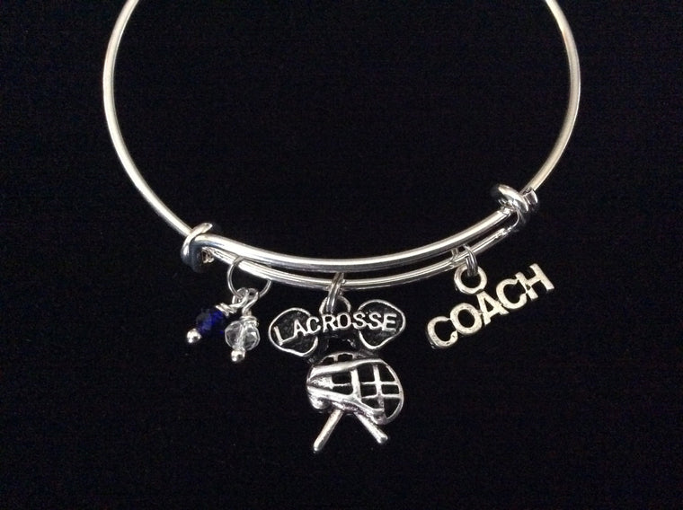 Lacrosse Coach Silver Expandable Adjustable Wire Bangle Bracelet Gift