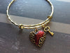 Heart and Key Gold Filigree Vintage Heart Charm Adjustable Expandable Bangle Bracelet