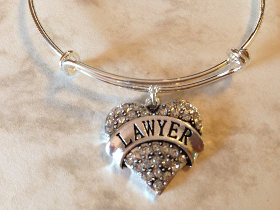 Lawyer Crystal Heart Expandable Charm Bracelet Adjustable Wire Bangle