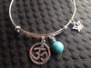 Om Lotus and Turquoise Wire Wrapped Stone Silver Adjustable Bangle