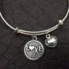 LOVE Hair Stylist or I Love to Sew Charm on a Silver Expandable Adjustable Bangle
