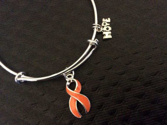 Orange Awareness Ribbon Expandable Charm Bracelet