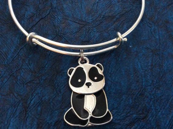 Panda on Expandable Adjustable Wire Bangle Gift Trendy Unique Fun Sparkle Bracelet