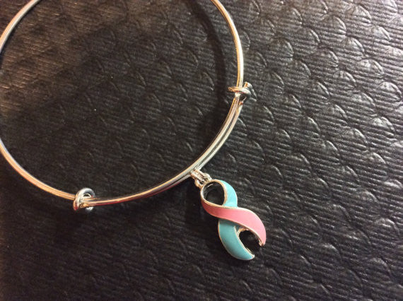 Pink and Blue Awareness Ribbon Expandable Charm Bracelet