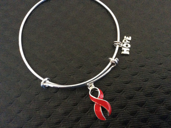 Stroke Red Awareness Ribbon Expandable Charm Bracelet