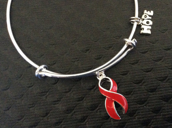 Stroke Red Awareness Ribbon Expandable Charm Bracelet