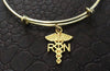RN Caduceus Charm Bracelet Gold Bangle